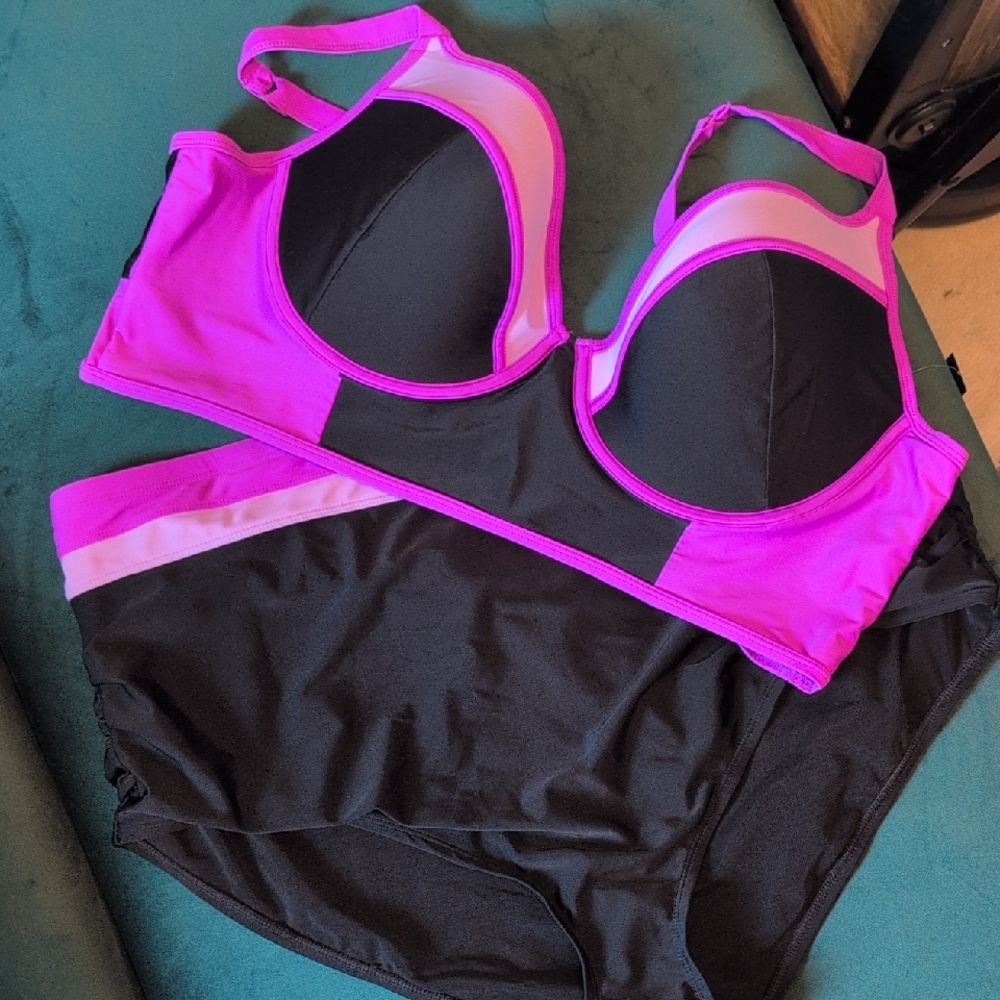 Vibrant Pink and Black Bikini Set